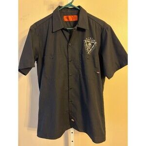 Dickies Men Black Short Sleeve Shirt "Flintown” Logo M Skulls Racing Gasoline